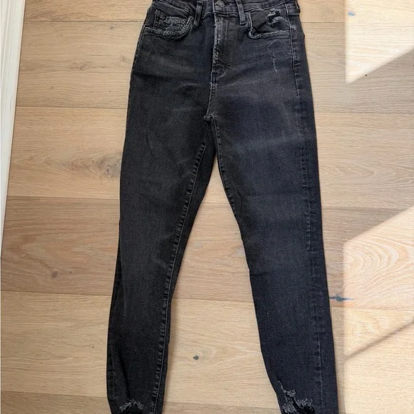 AGOLDE High-Rise Skinny Jeans – Black Raw Hem (Size 27) - Picture 2 of 11